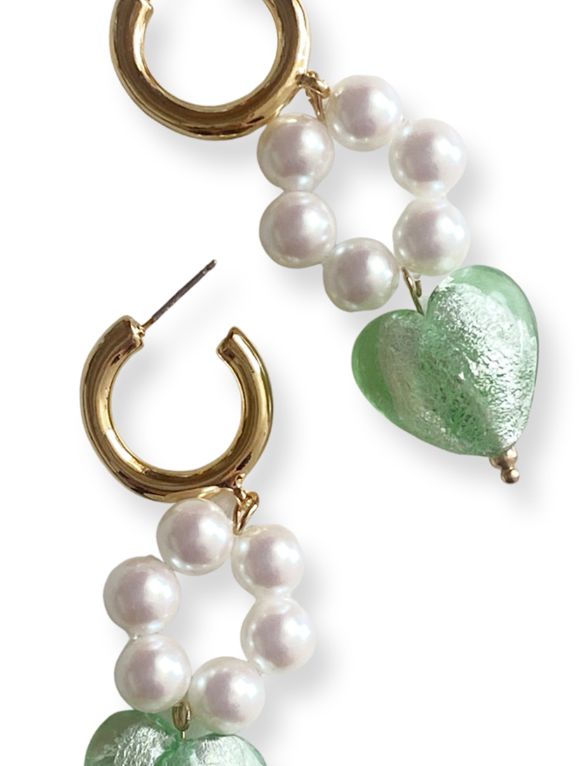 Bold heart earrings green