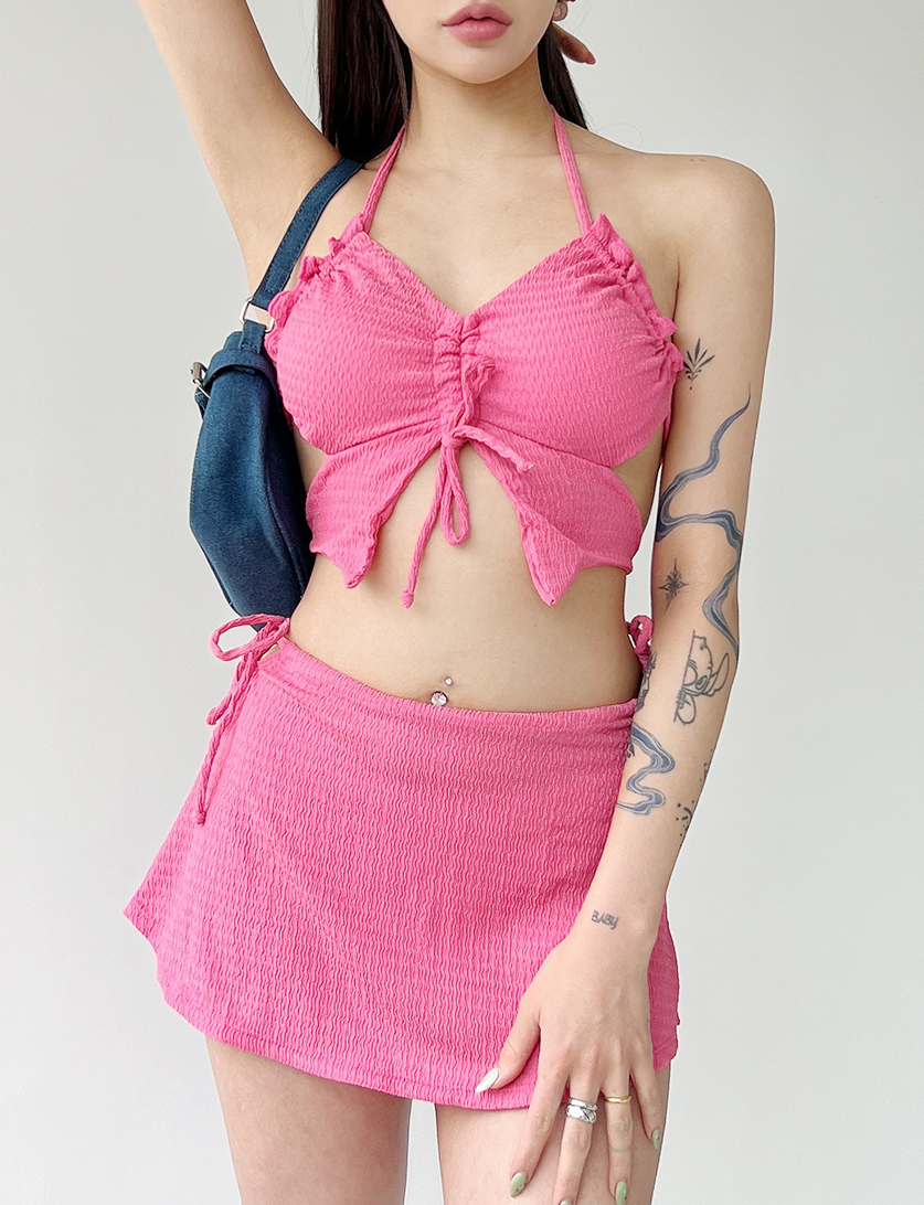 [당일출고] Pink Fly Bikini Skirt Set