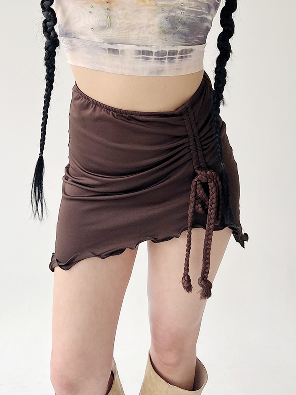 [당일출고] Brown shirring mini skirt