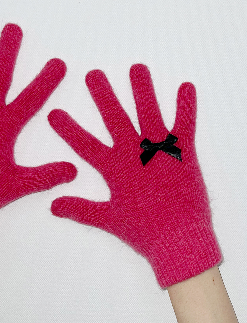 [당일출고] Angora Ribbon Gloves Cherry Pink
